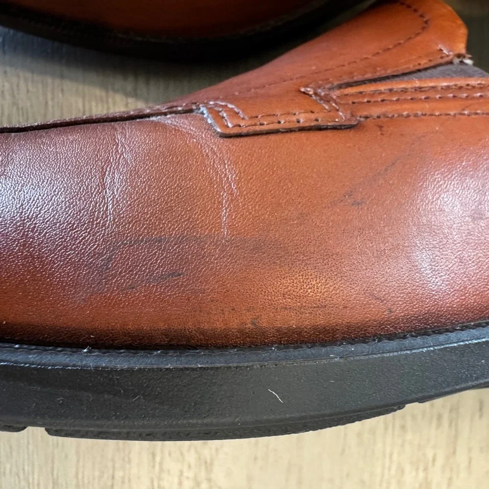ECCO Helsinki Men 9‎ M Cognac Brown Leather Slip On Loafers Square Apron Toe